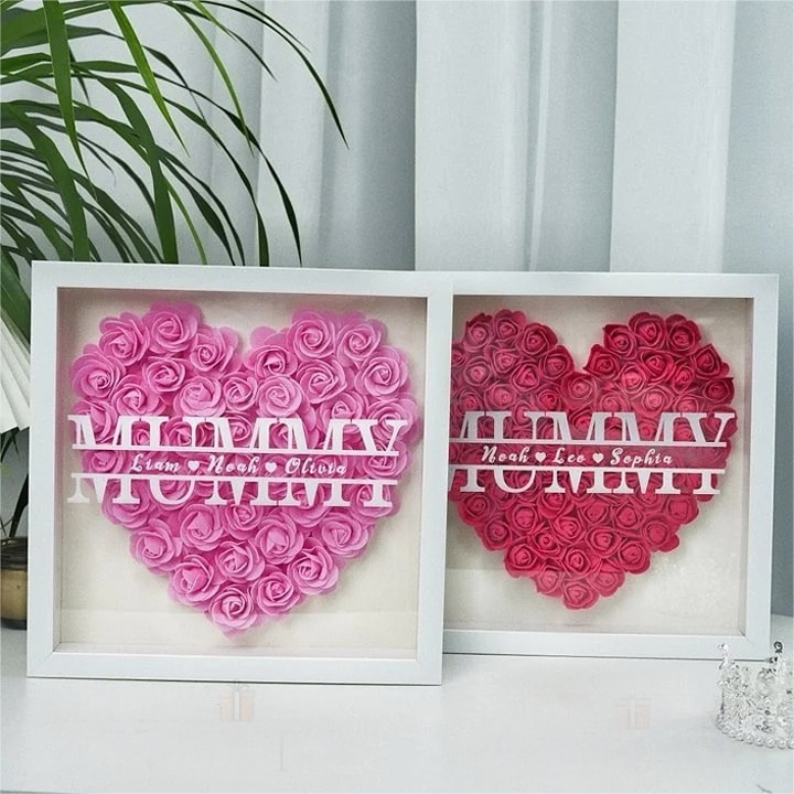 Custom Personalized Mum Flower Shadow Box With Kids Name | Mother’s Day gift