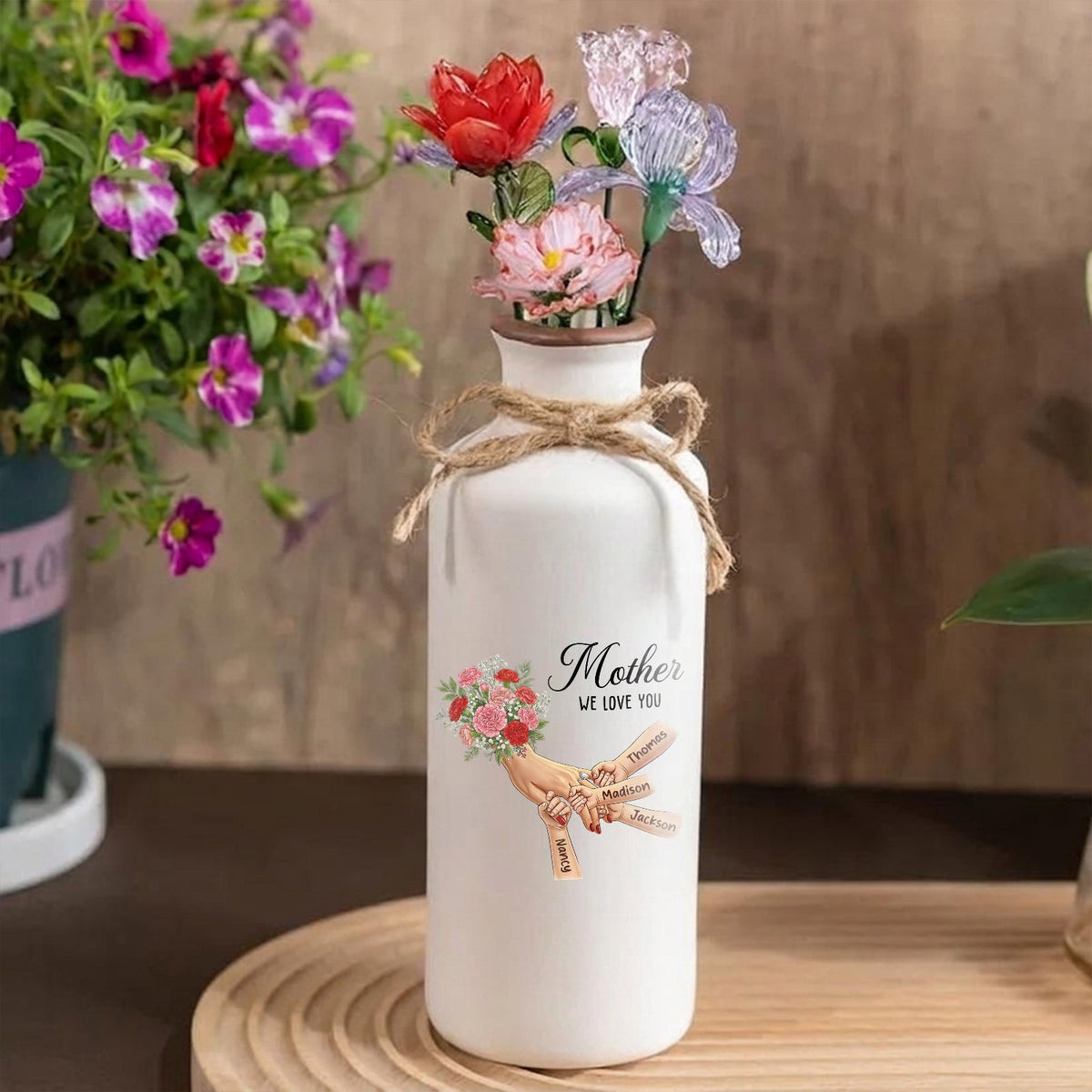 Personalized "Carnation" Vase-Personalized Mother Holding Hands|Best Mother&