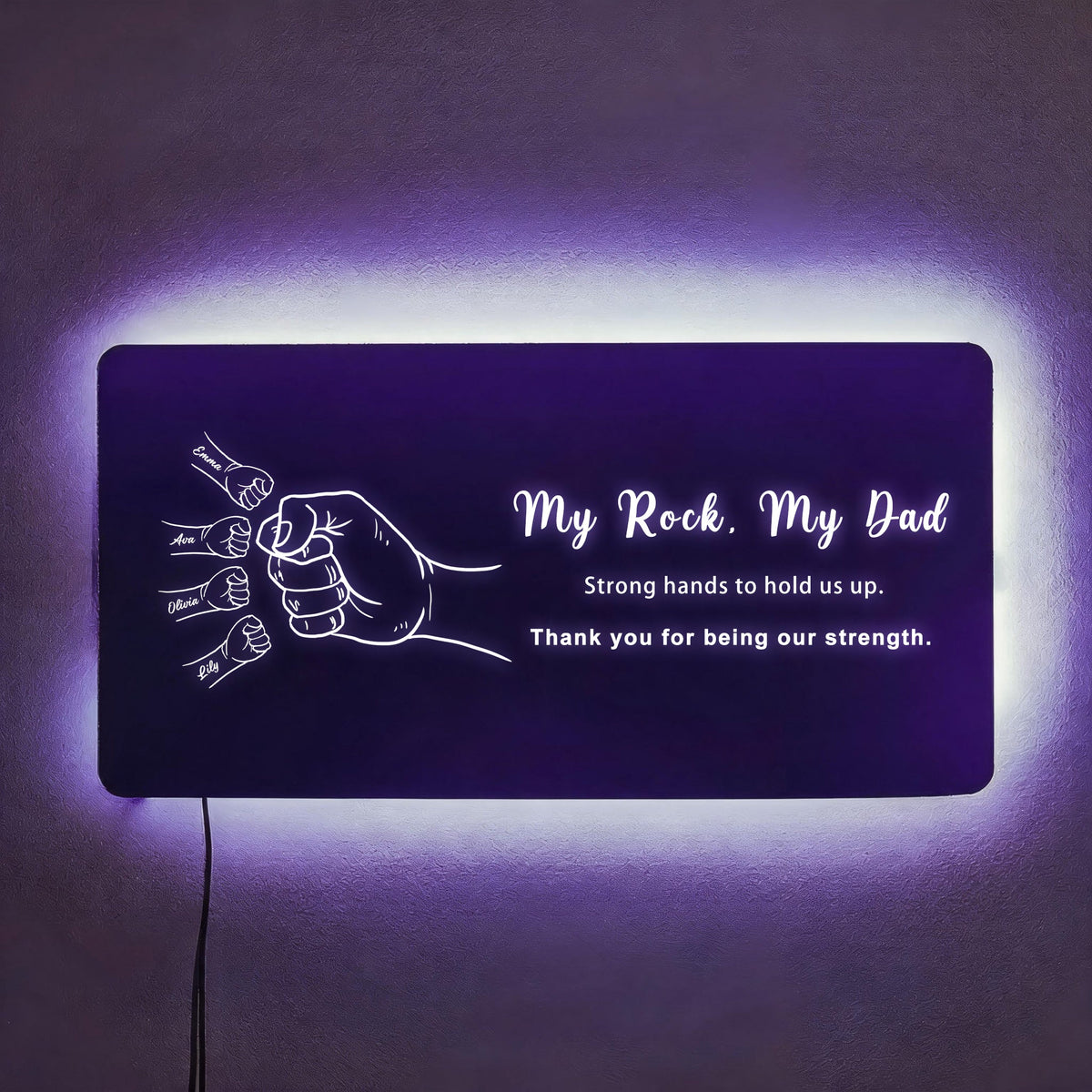 Personalized Dad &amp; Kids Fist Bump Mirror Light – Custom Father’s Day Gift