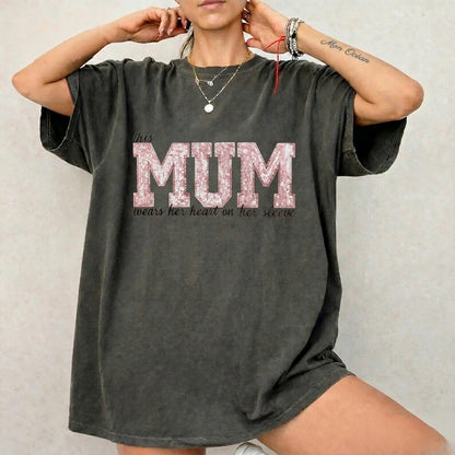 Custom Mama Sequin Embroidered Washed Sweatshirt &amp; T-shirt &amp; Hoodie with Kids&