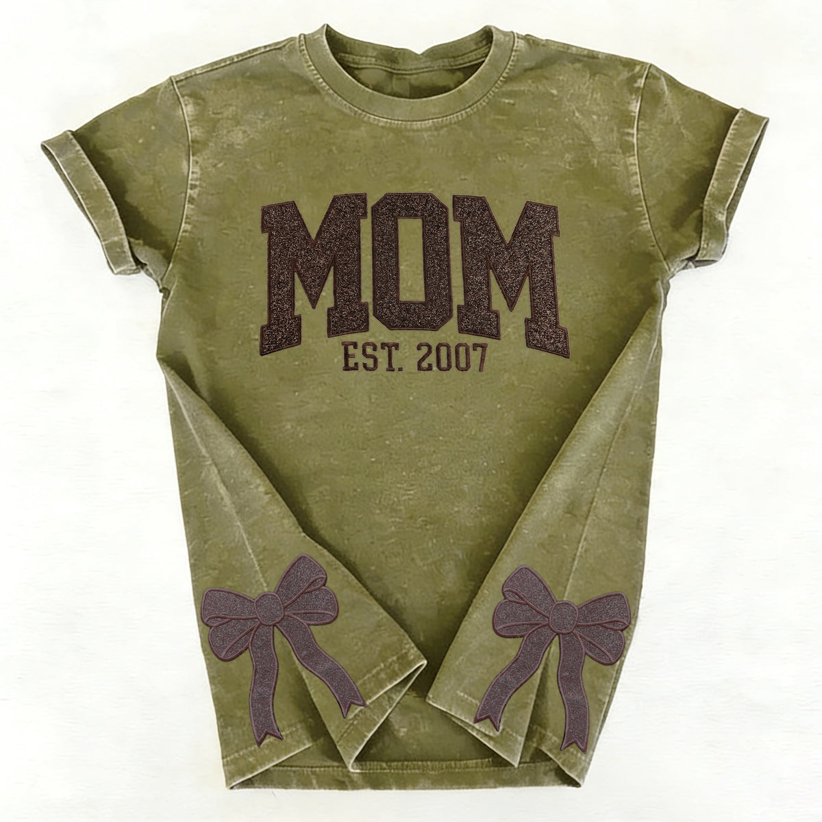 Custom Trendy and Cute Mama Embroidered Glitter Side Bow Washed Sweatshirt | Mother&