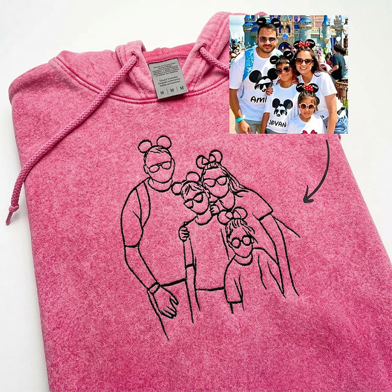 Custom Personalized Dad Portrait Embroidered Washed Sweatshirt, Hoodie &amp; T-Shirt
