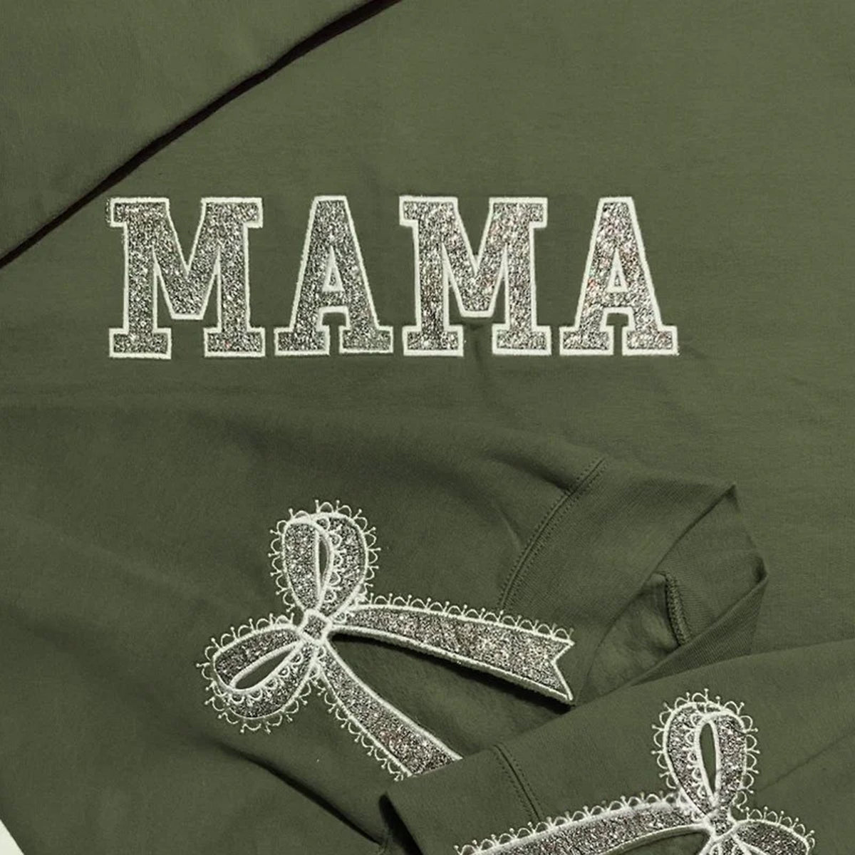 Custom Glitter Embroidered Lace Side Bow Mama Sweatshirt | Mother&