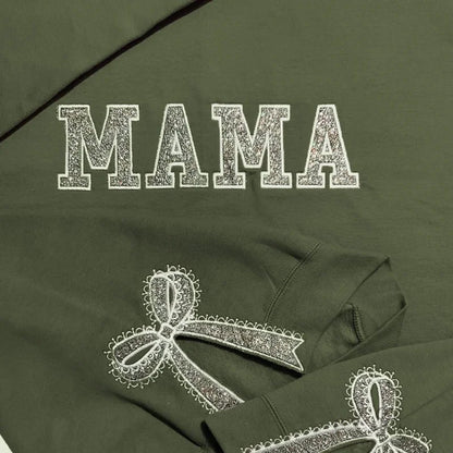 Custom Glitter Embroidered Lace Side Bow Mama Sweatshirt | Mother&