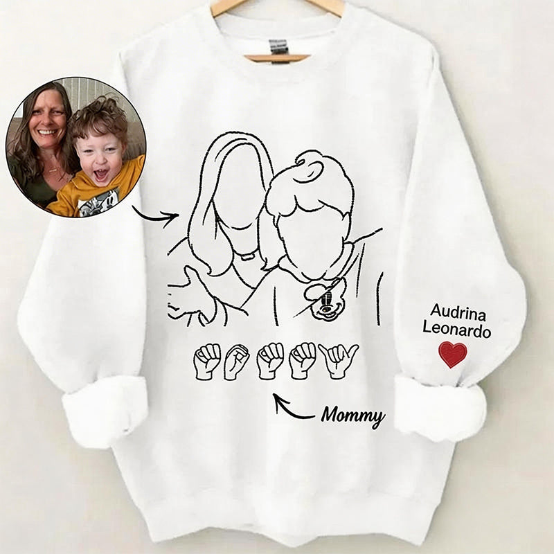 Custom Photo Outline Embroidered Sweatshirt with Sign Language | Mother&