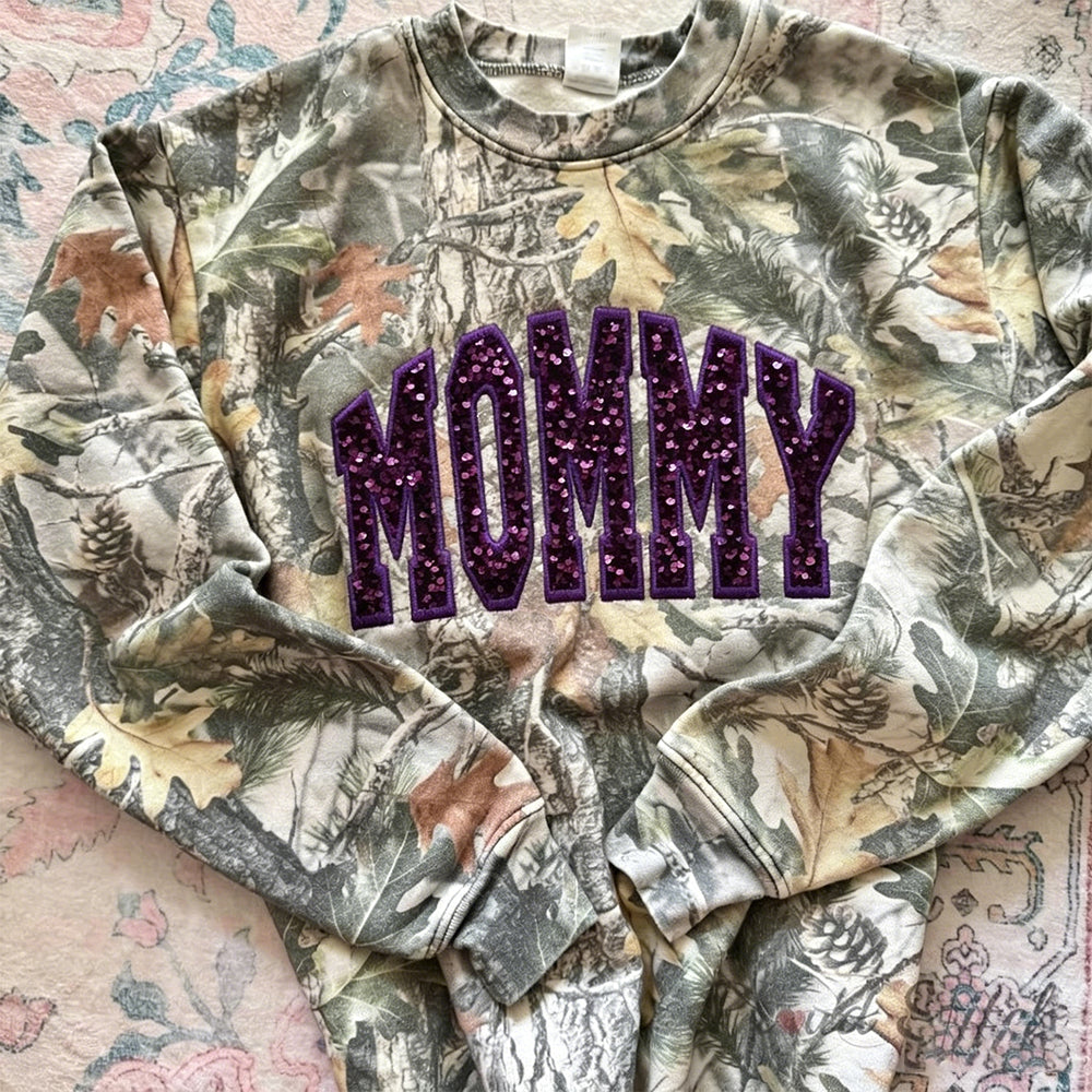 Custom Sequin MAMA Camo Sweatshirt Embroidered Sequin T-Shirt Hoodie | Mother&