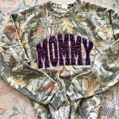 Custom Sequin MAMA Camo Sweatshirt Embroidered Sequin T-Shirt Hoodie | Mother&