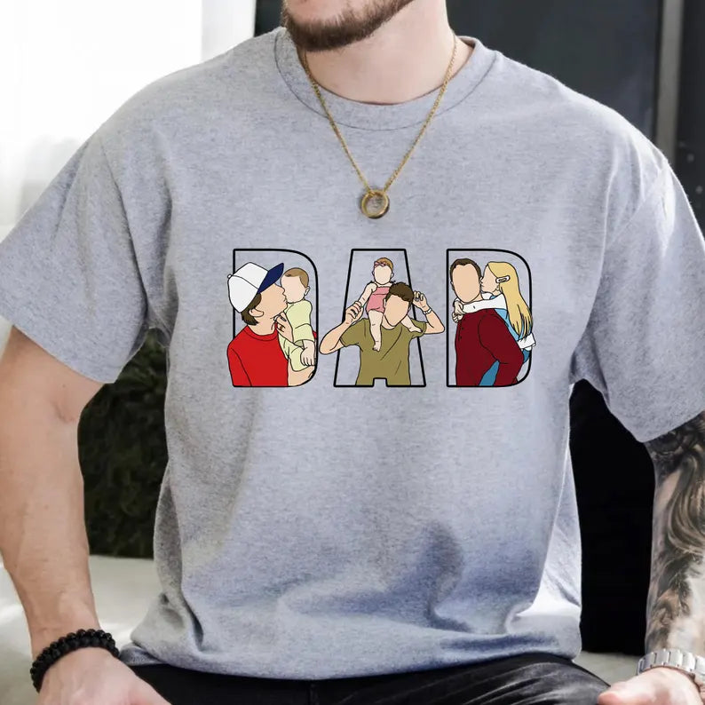 Personalized Dad Shirt, Personalized Portrait Gift for Dad, Dad Portrait Line Art Shirt, Fathers Day Gifts From Wife, Father&
