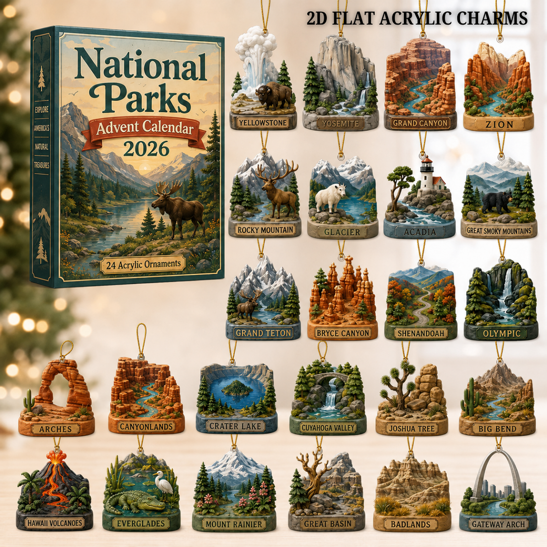 ational Parks Advent Calendar 2026 - 24-Day Festive Countdown, Acrylic Charms Blind Box - Gift For Family &amp; Friends