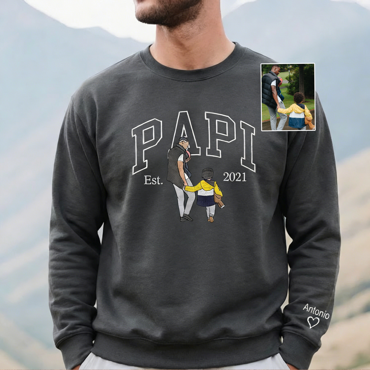Custom Embroidered Dad Sweatshirt with Photo,Gift for Dad from Mom