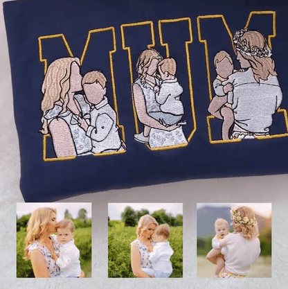 Custom Photo Portrait Embroidery Sweatshirt, Gift For Dad/Mum/Family