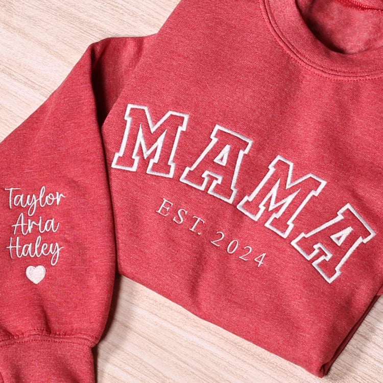 Custom Mama Embroidered Sweatshirt With Kids Names Sleeve | Mother&