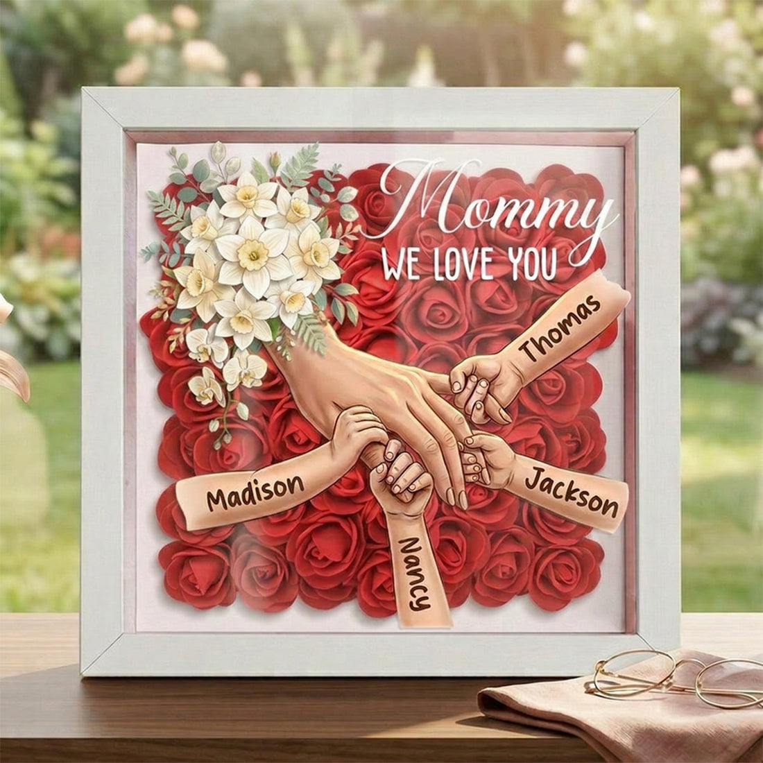 "Daffodil"-Personalized Mom Holding Hands  Shadow Box-Mother&