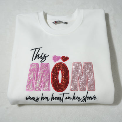 Custom Mama/Mom "Wear Heart on Her Sleeve" Sequin Sweatshirt with Kids&