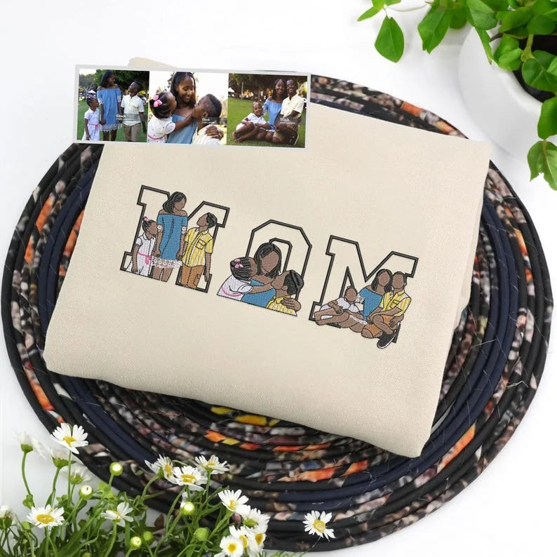 Custom Photo Portrait Embroidery Sweatshirt/Hoodie, Gift For Dad/Mom/Family