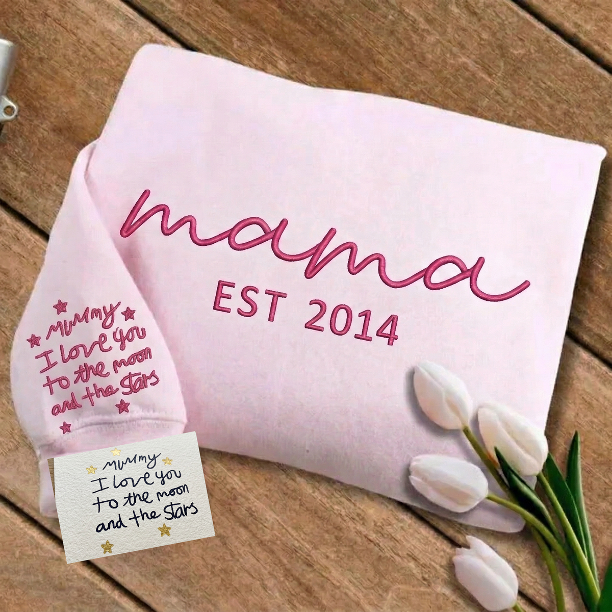 💖 Personalized Mama Sweatshirt with Custom Handwriting Sleeve Embroidery 💖