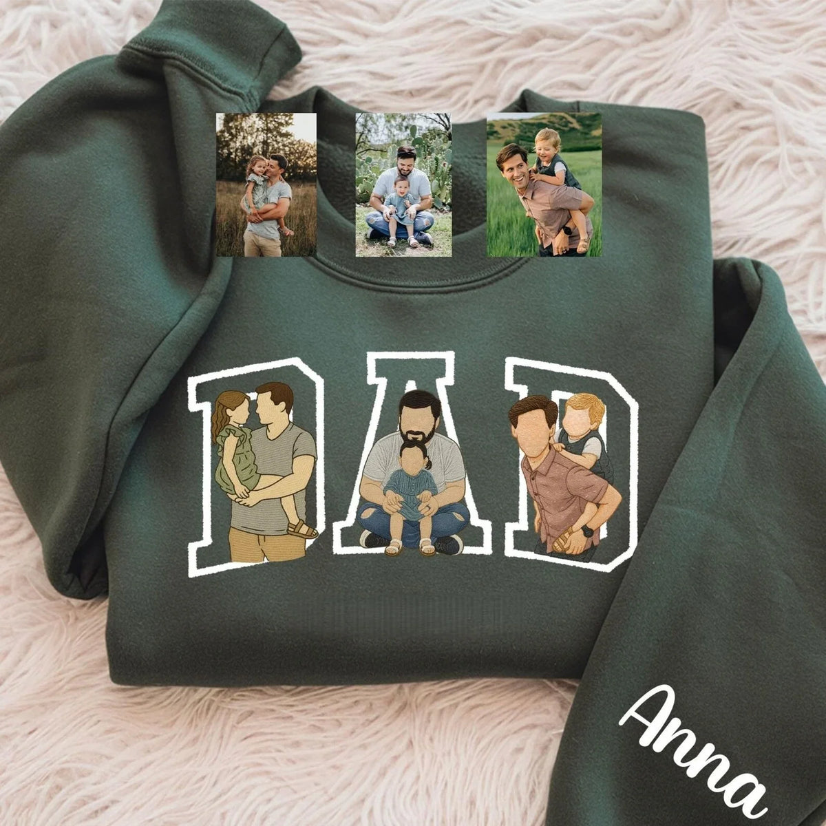 Custom Photo Portrait Embroidery Sweatshirt T-shirt Father&