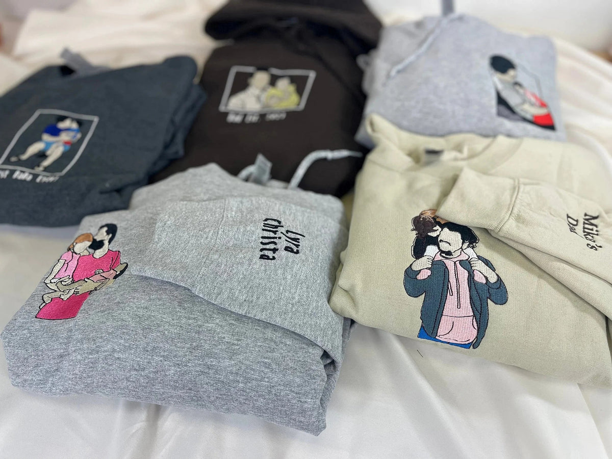 Custom Embroidered Photo Portrait T-shirt Hoodie For Mom - Unique Mother&