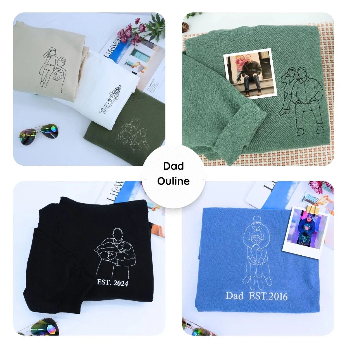 Custom Embroidered Photo Portrait Sweatshirt Gift for papà,papá,pai