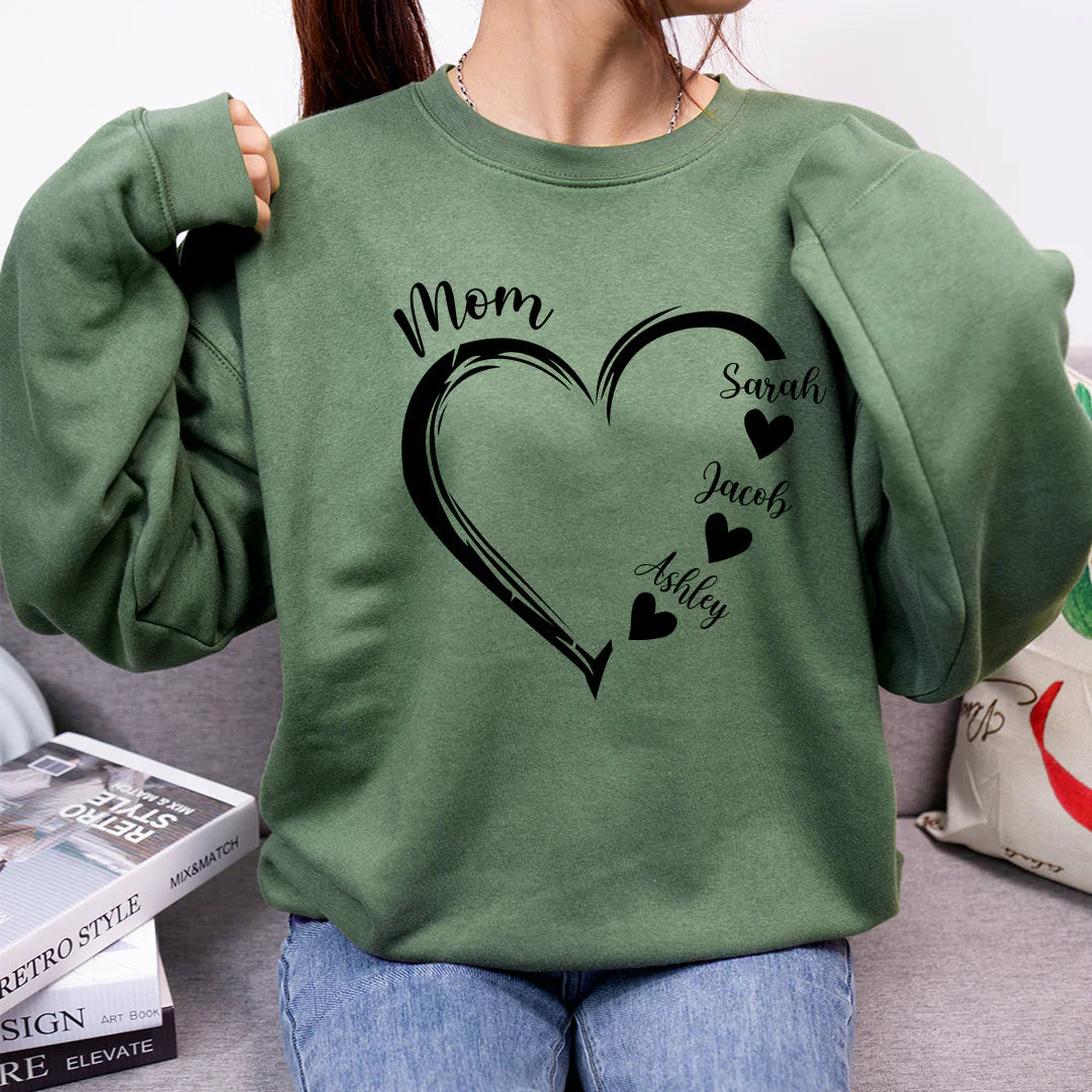 Custom Mama, Grandma Heart Sweatshirt with Kidnames | Mother&