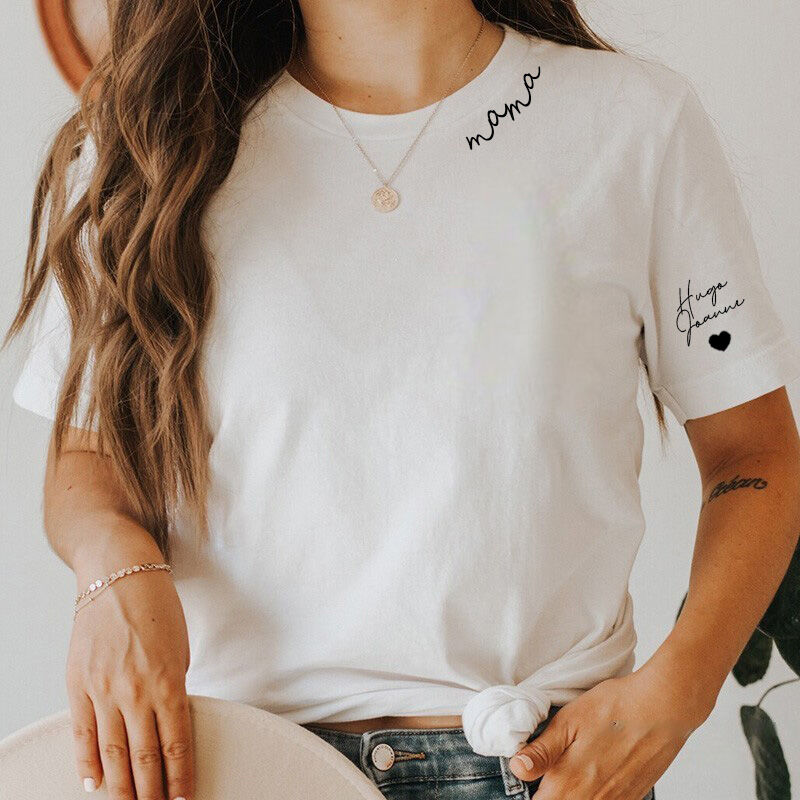 Personalized Mama T-shirt with Custom Name On The Sleeve for Mother&