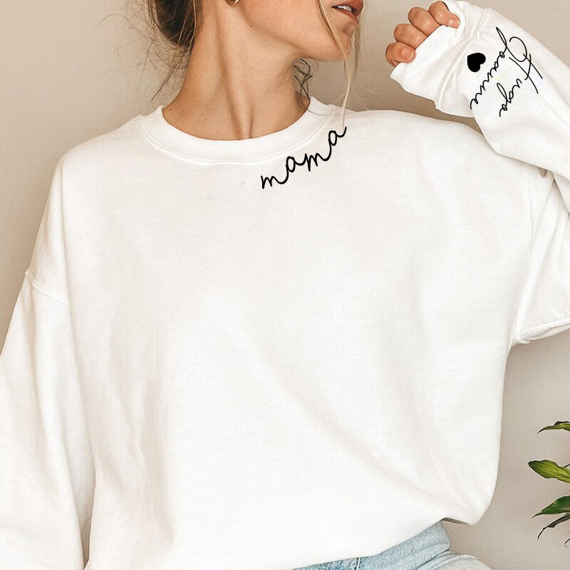 Personalized Mama T-shirt with Custom Name On The Sleeve for Mother&