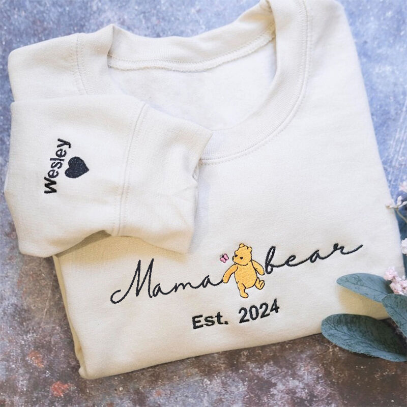 Personalized Sweatshirt Embroidered Mama Bear with Custom Names Design Warm Gift for Mother&