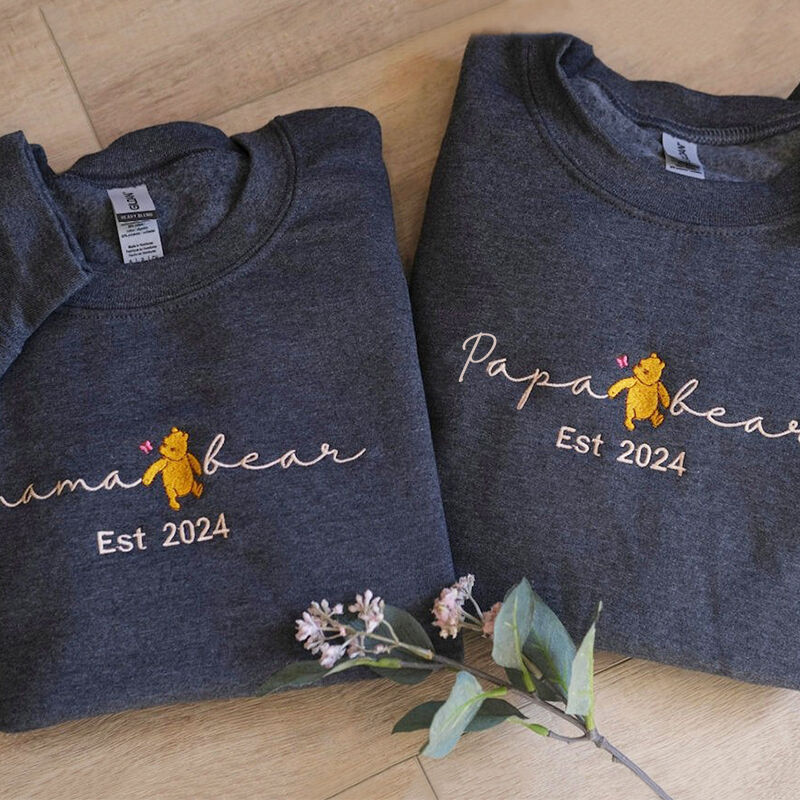 Personalized Sweatshirt Embroidered Mama Bear with Custom Names Design Warm Gift for Mother&