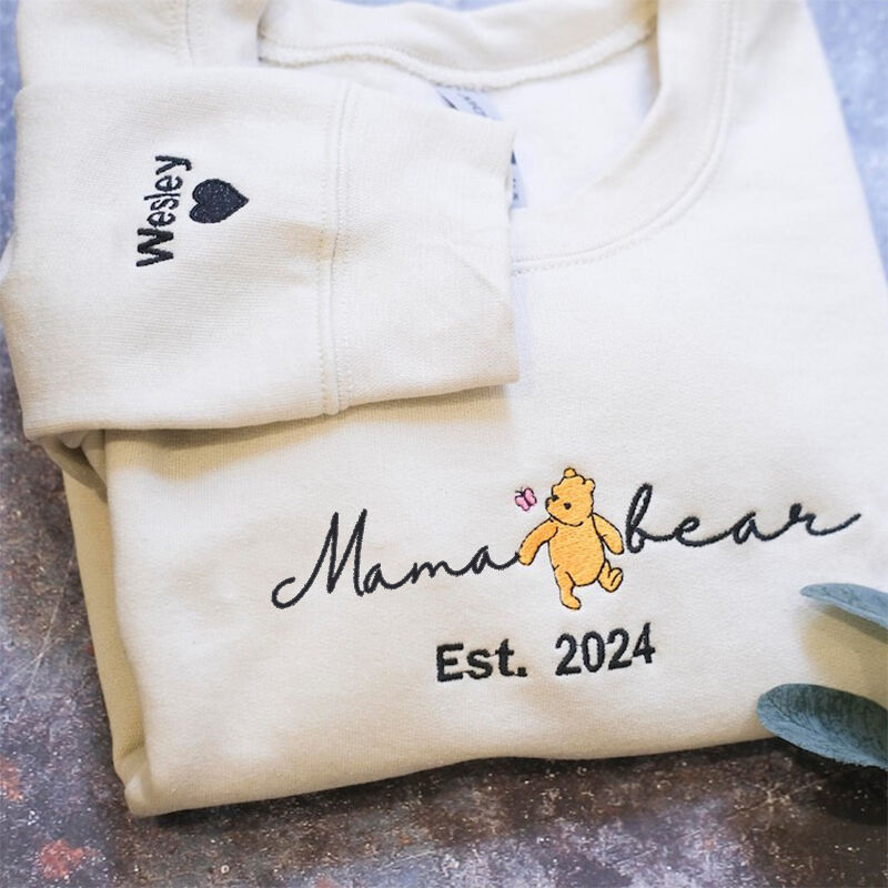Personalized Sweatshirt Embroidered Mama Bear with Custom Names Design Warm Gift for Mother&
