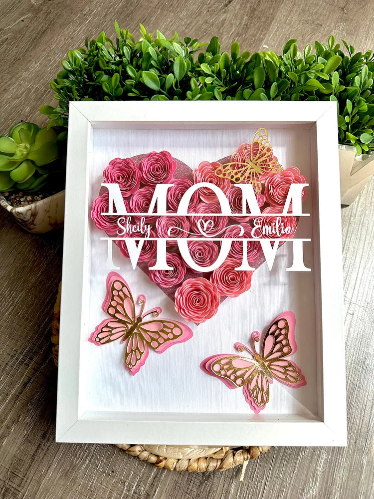 Custom Personalized Mom Heart Shaped Monogram Flower Shadow Box | Mother’s Day gift