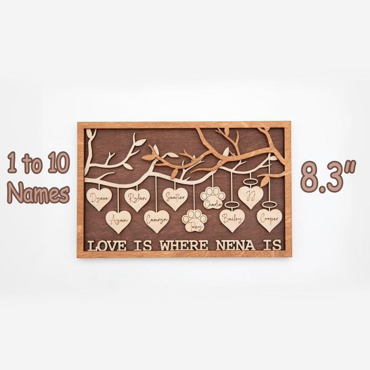 Family Tree Hanging Heart 3D Wall Hanging Decoration or Gift with Stand | Perfect for Mothers Day | Fathers Day