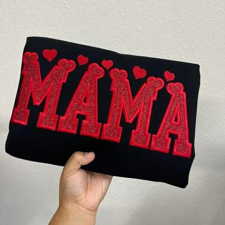 Custom Hearts Glitter Embroidered Nickname Applique Sweatshirt