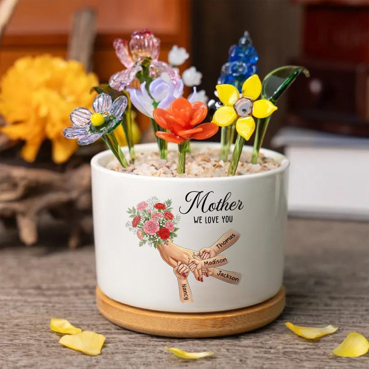 Personalized Carnation Large Plant Pot-Personalized Mom Holding Hands|Best Mother&