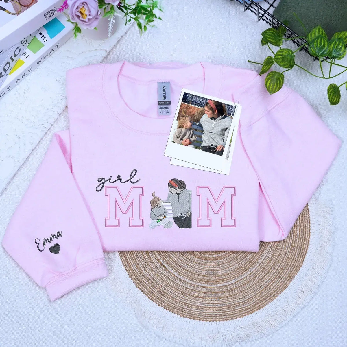 Custom Girl Mom with Embroidered Portrait from Photo and Kids Name Sweatshirt | Mother&