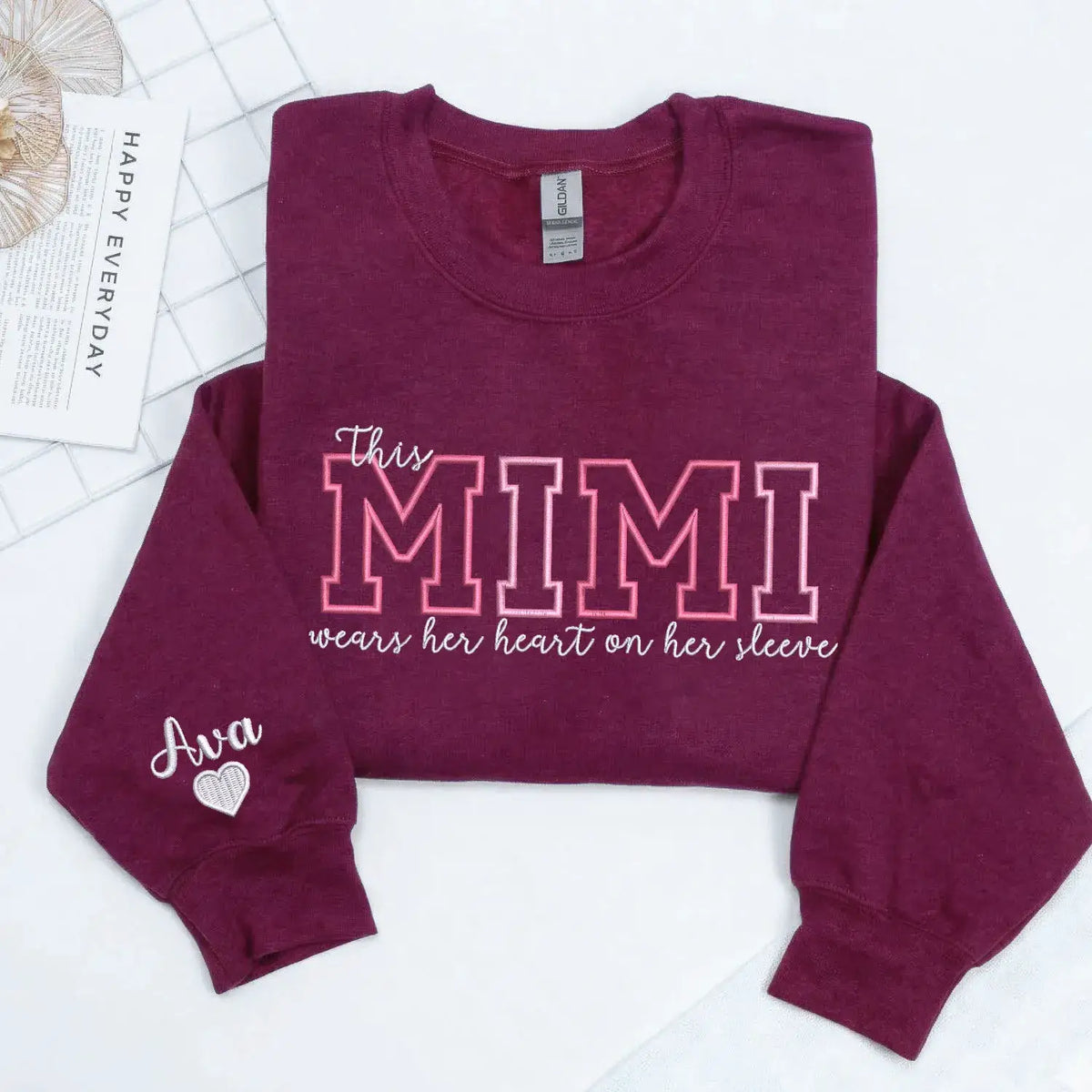 Custom Embroidered This Mimi Wears Her Heart on Her Sleeve Sweatshirt | Mother&