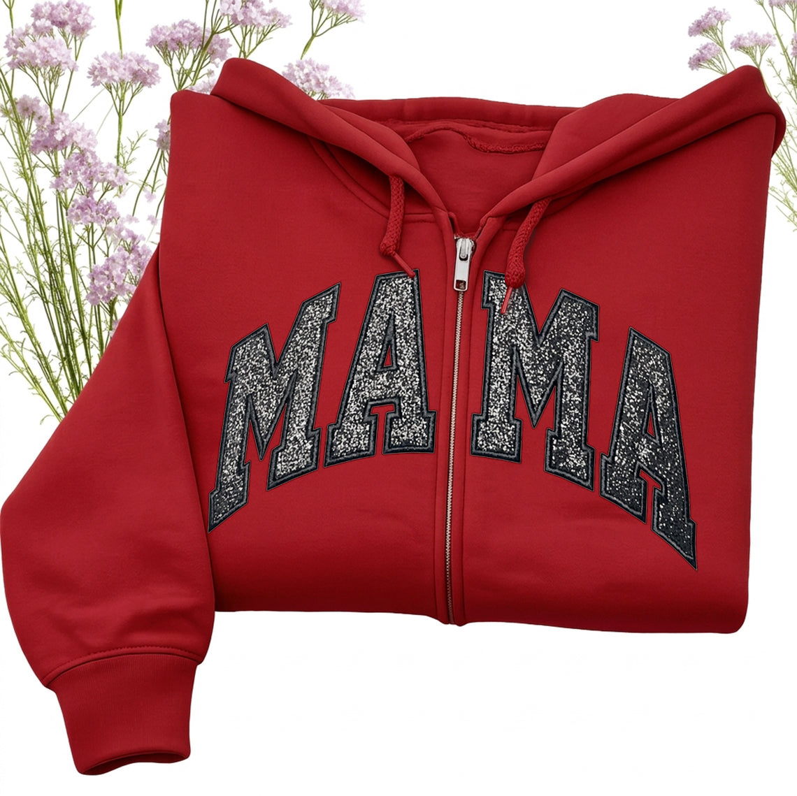 Custom Embroidered Applique Glitter Mama Full Zip Sweatshirt - Gift for Mom