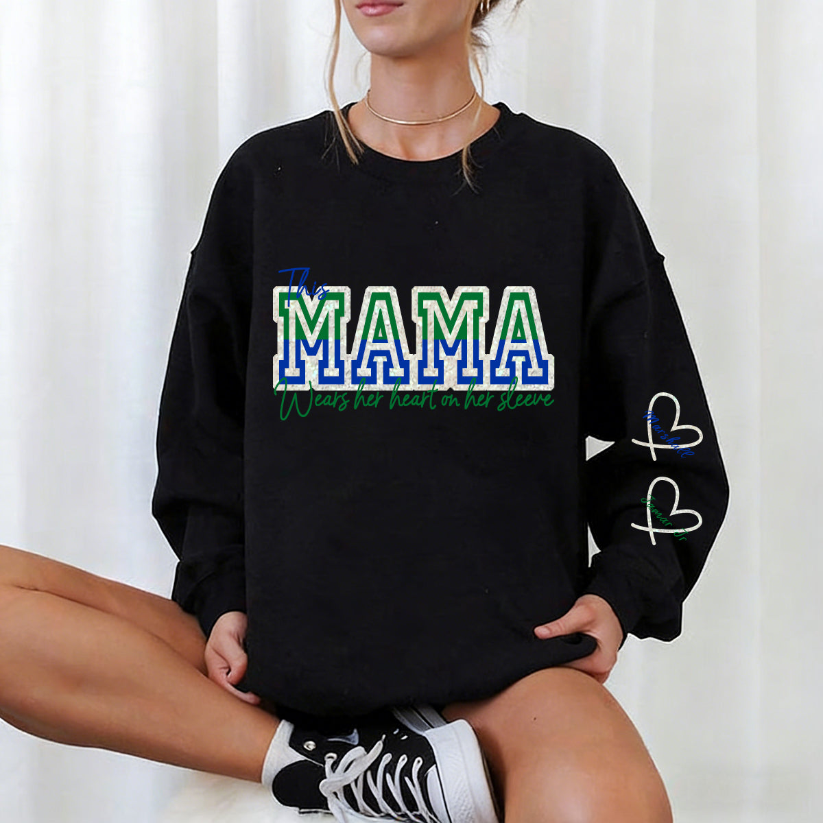 Wear Your Heart on Your Sleeve – Personalized Glitter Split Mama Sweatshirt with Kids’ Names | for Mom Mother&