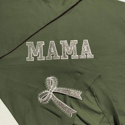 Custom Glitter Embroidered Lace Side Bow Mama Sweatshirt | Mother&