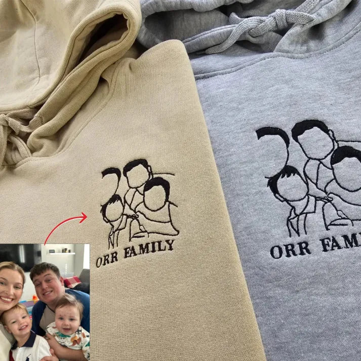 Custom Parent-Child Photo Outline Embroidered Sweatshirt - Surprise Mother&
