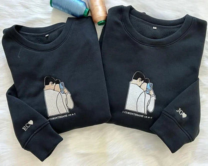 Custom Embroidered Photo Portrait Sweatshirt For papà,papá,pai