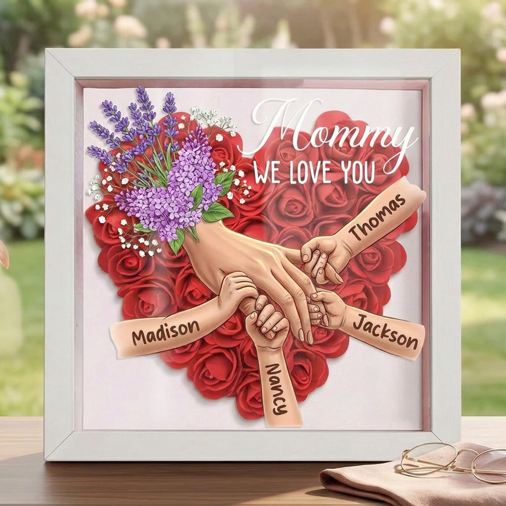 "Lavender"-Personalized Mom Holding Hands Flower Shadow Box-Mother&