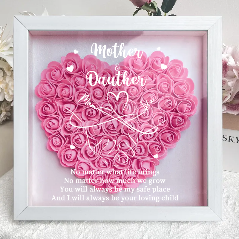 Personalized Flower Shadow Box, mother and daughter hand by hand- Mother&
