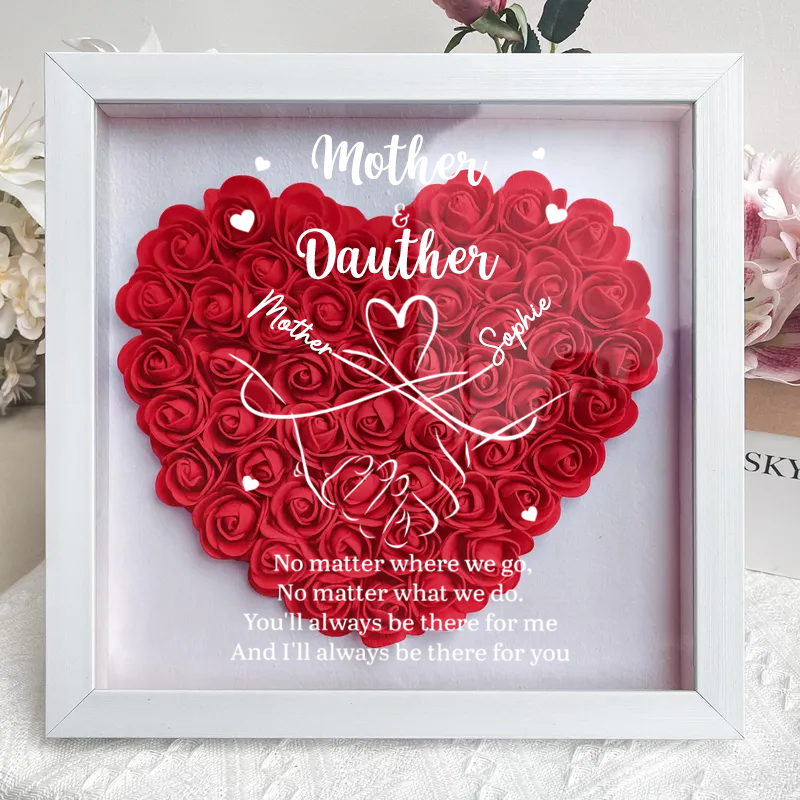 Personalized Flower Shadow Box, mother and daughter hand by hand- Mother&