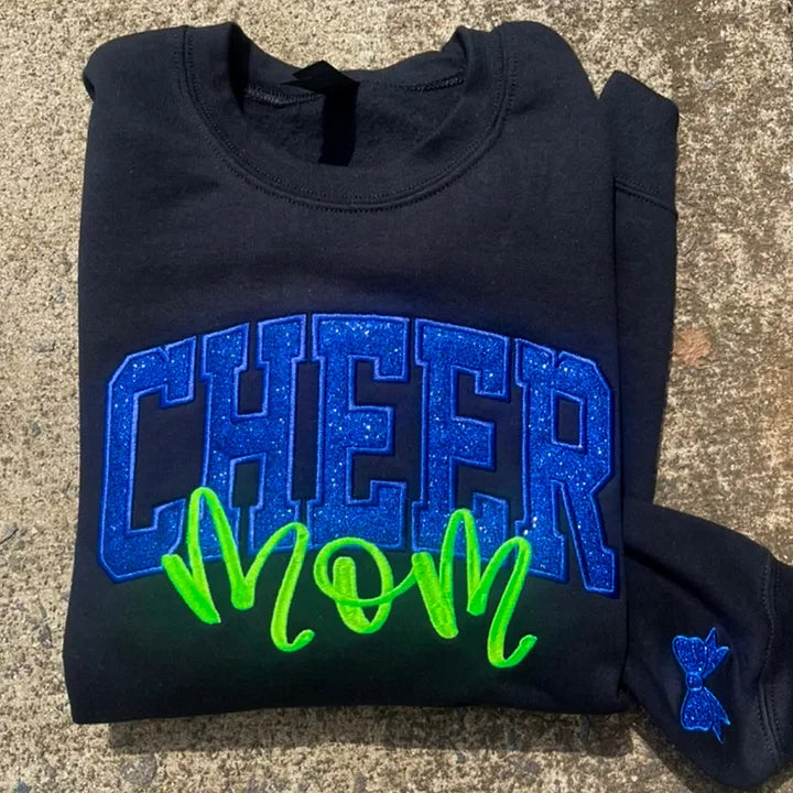 Custom Personalized Glitter Embroidered College Cheer Mom Sweatshirt