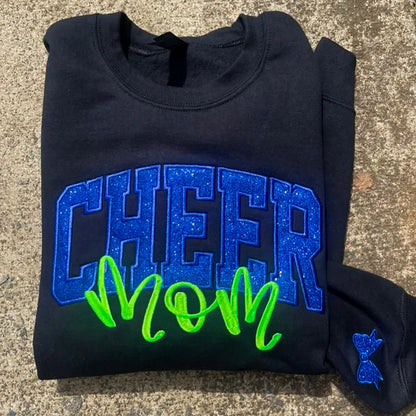 Custom Personalized Glitter Embroidered College Cheer Mom Sweatshirt
