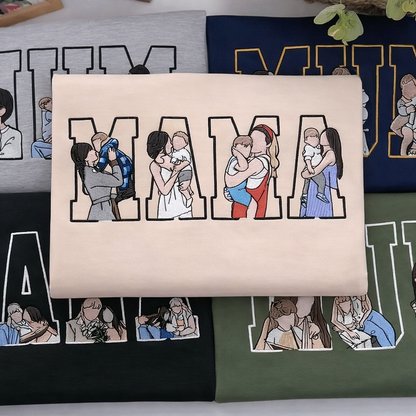 Custom Photo Portrait Embroidery Sweatshirt, Gift For Dad/Mum/Family