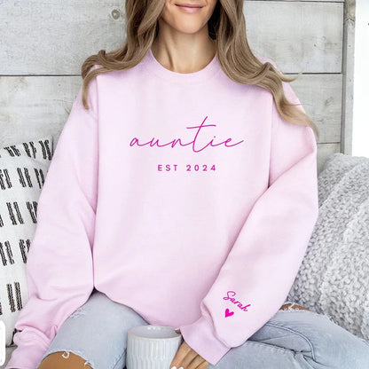 Custom Puff Print Sweatshirt Est Year with Kids Names on Sleeve | for Mama and Grandma Gift