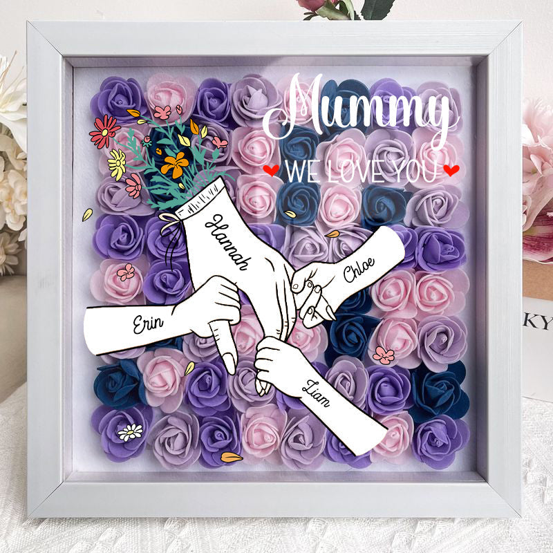We Love You Mummy White Hand Holding - Personalized Flower Shadow Box- Mother&