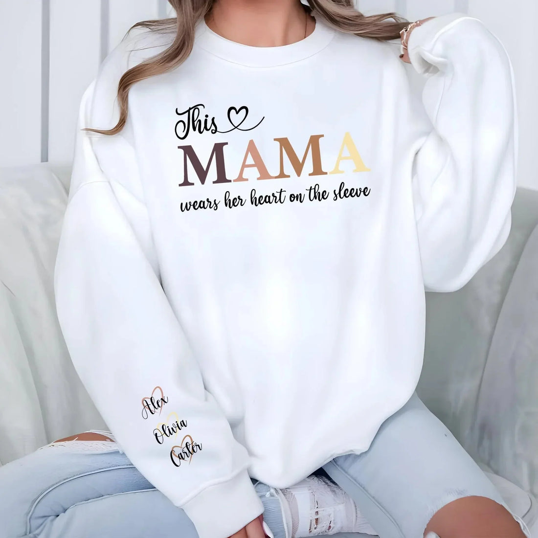 Wear Your Heart on Your Sleeve - Custom Sweatshirt with Names On Sleeve - Mother&