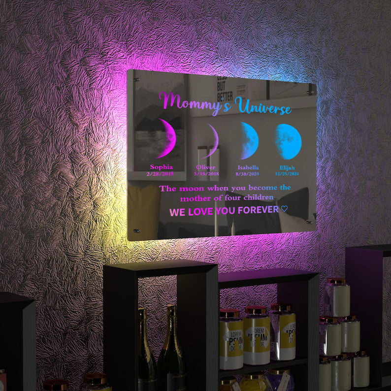 Custom Led Mirror Light Frame With Text And Date-Mum&